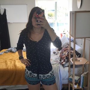 Garage romper, blue with pattern